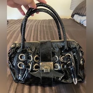 jimmy choo black crinkled patent leather riki tote bag.  Excellent condition